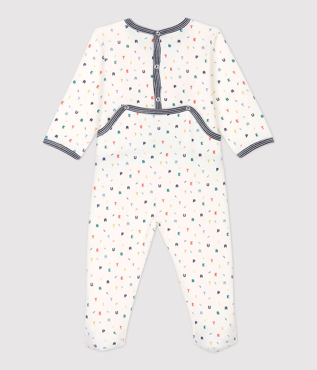 Baby-Strampler aus Velours weiss/vielfarbig